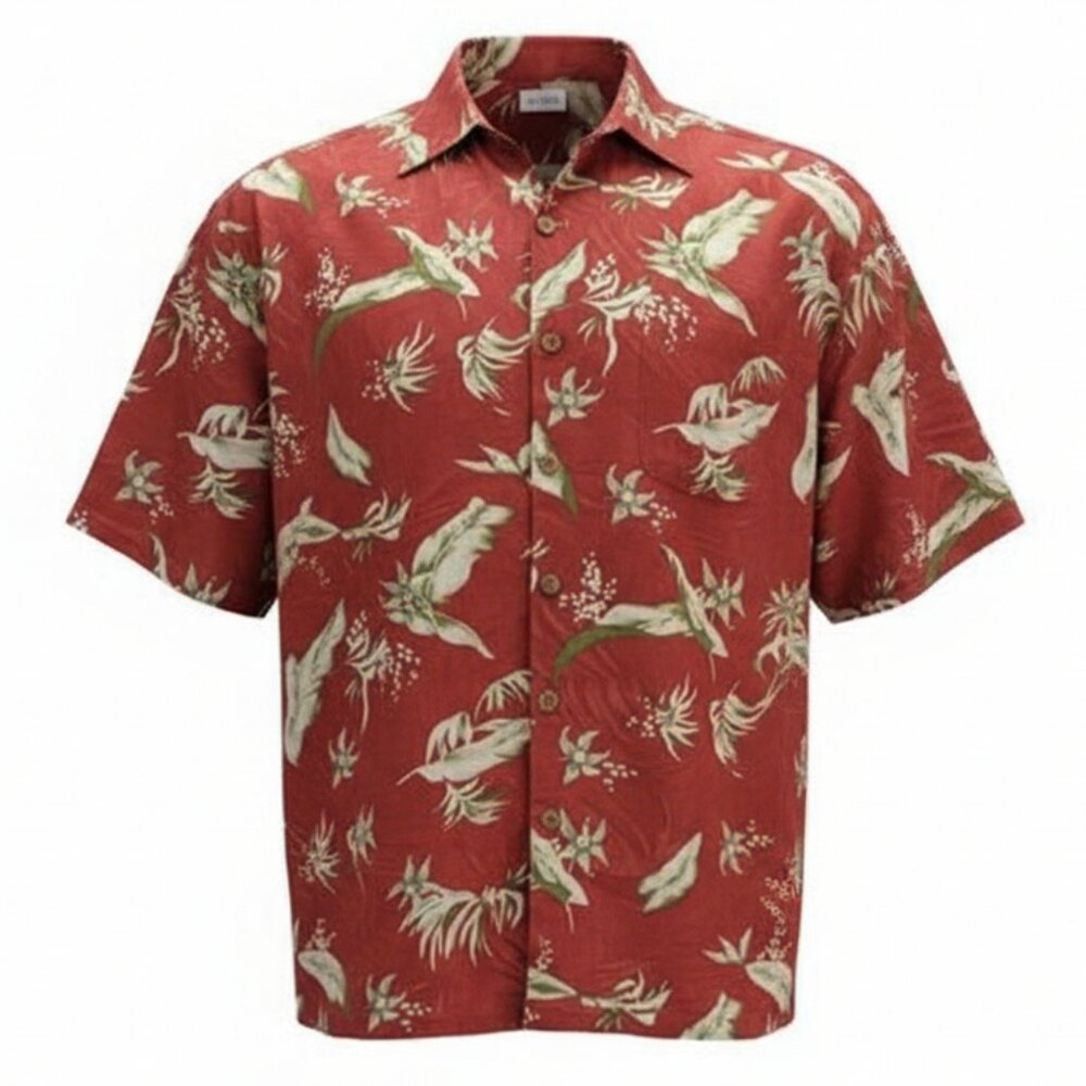 Premier International Hawaiian Shirt Men’s Large Red Tropical Rayon Blend